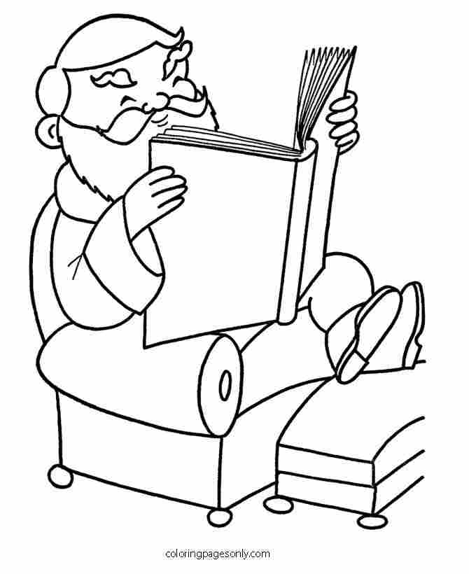 Christmas Santa is reading his favorite book Coloring Page