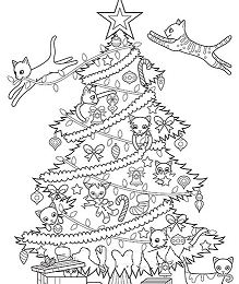 Christmas Tree Cats Coloring Pages