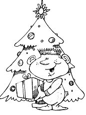 Christmas tree with presents – boy opening his gift Coloring Pages