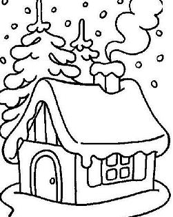 Christmas Winter House Coloring Page