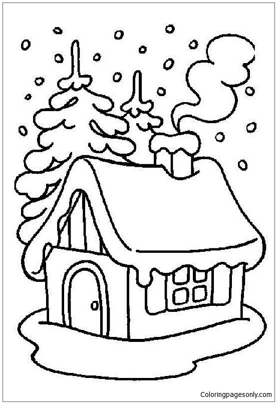 Kerst Winter Huis Kleurplaat
