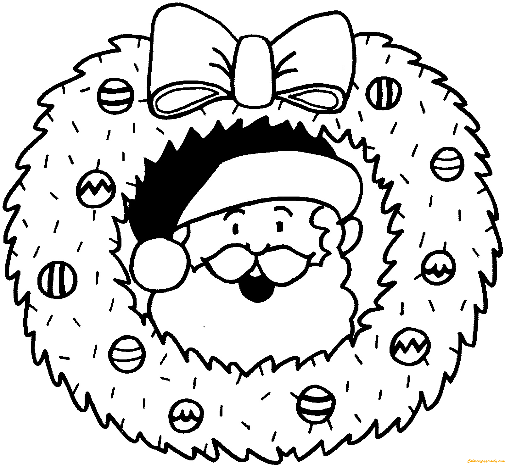 christmas wreath coloring page in black and white