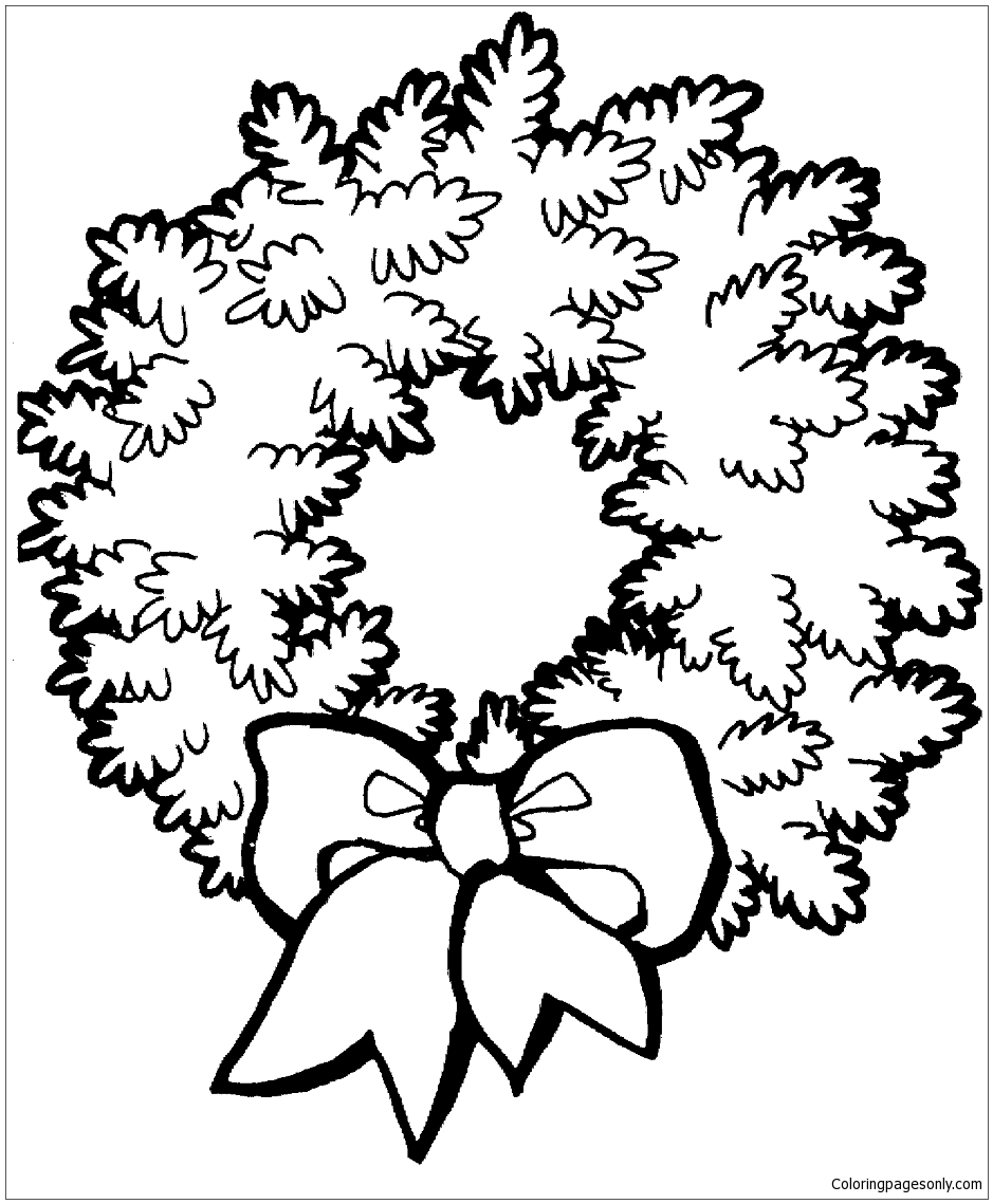 Christmas Wreath With Bow Coloring Pages