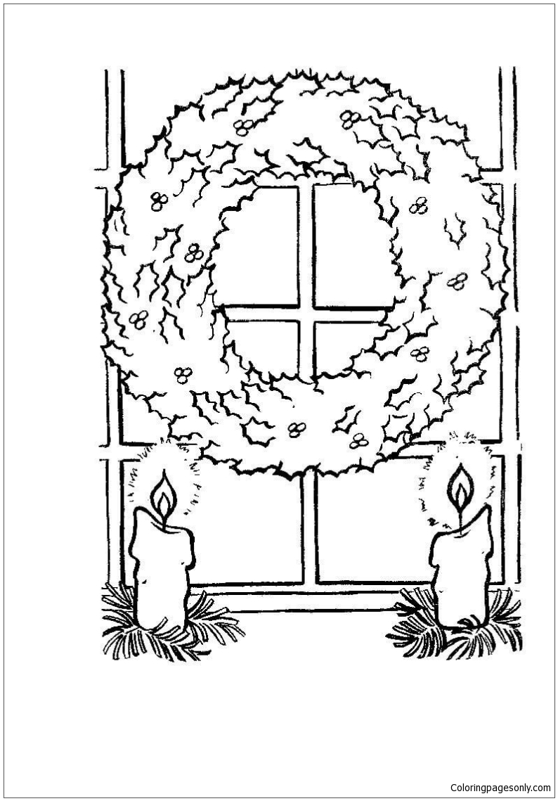 Christmas Wreath With Candles Coloring Pages