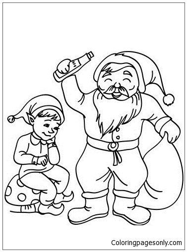 Christsmas Sprite And Santa Claus Coloring Pages