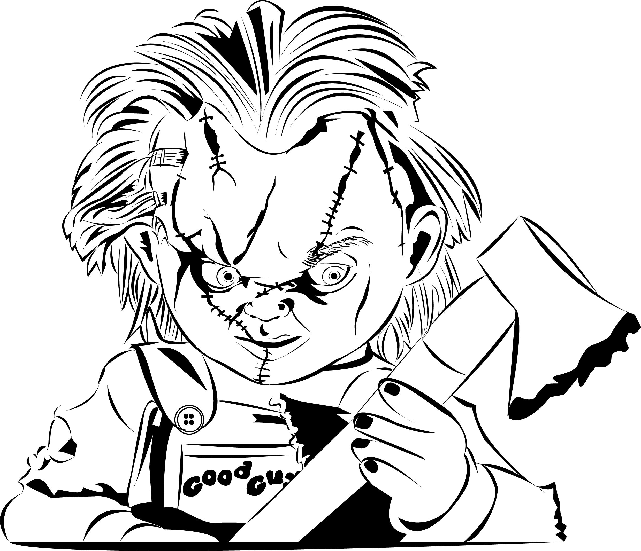 Desenho de Chucky com um machado para colorir