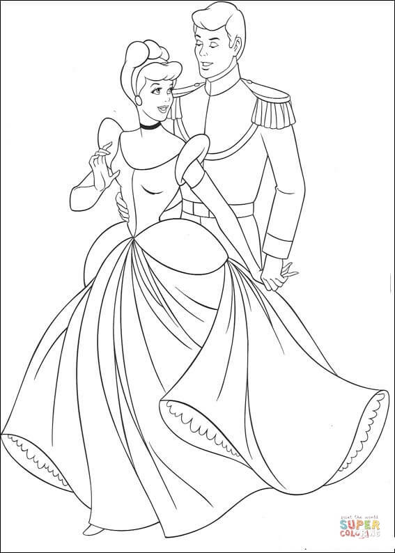 Cinderella And The Prince from Cinderella Coloring Page
