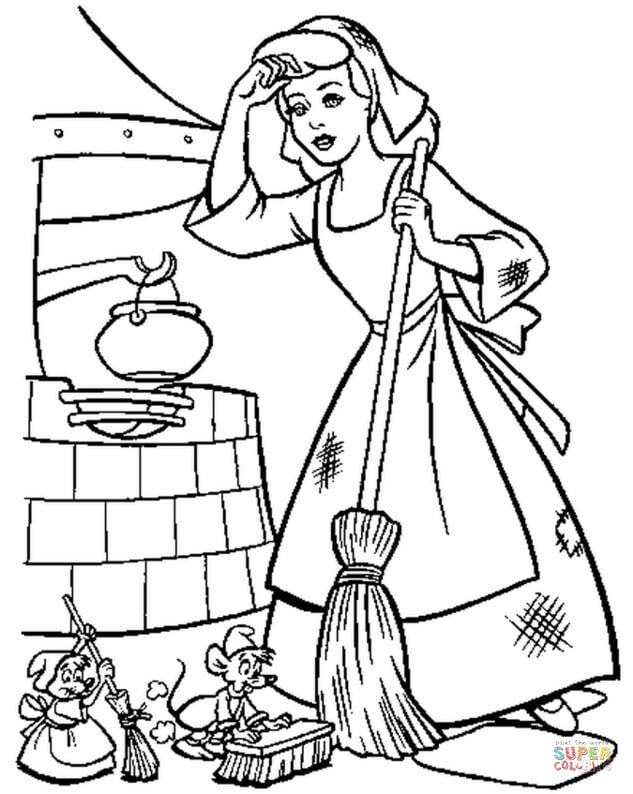 Cinderella muss ihr Haus sauber halten von Cinderella Coloring Page