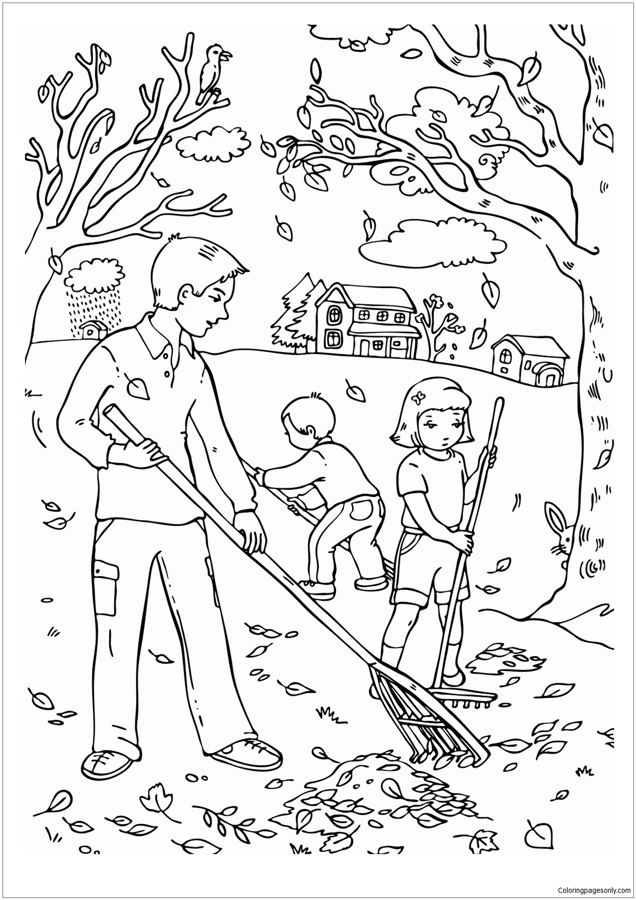 Cleaning Leaves Coloring Page Free Coloring Pages Online