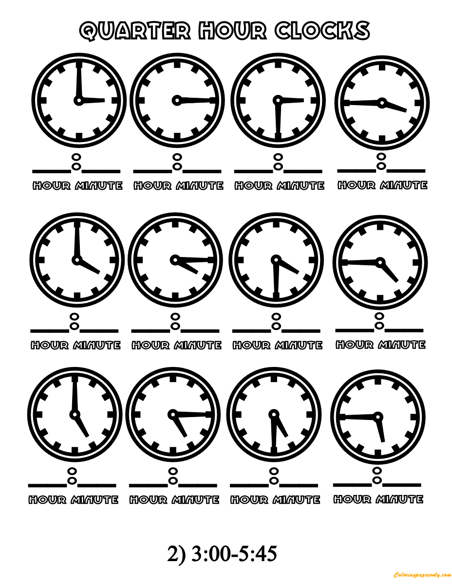 Clock Face 15 Minutues Coloring Page