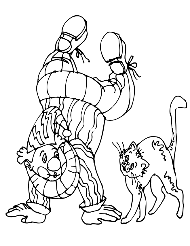 Clown And A Cat Coloring Page
