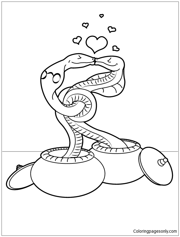 Desenho para colorir de amor de cobra