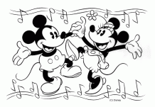 Minnie and Mickey Mouse are dancing Coloring Pages