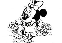 Minnie Mouse met bloemen Kleurplaat
