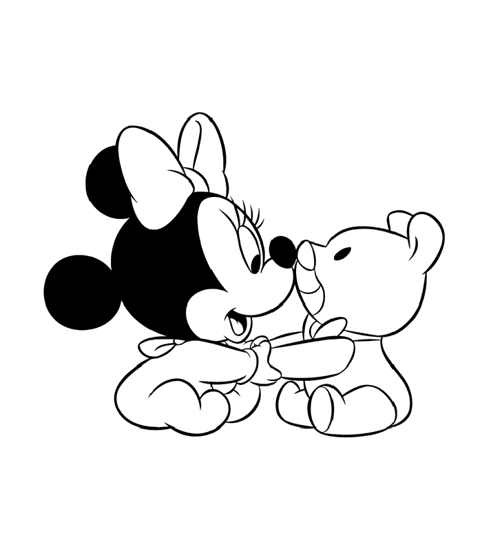 Minnie Mouse with teddy bear Coloring Page