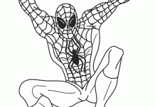 Spiderman jumps to ground Coloring Page