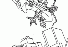 Spiderman flies through the buildings Coloring Page