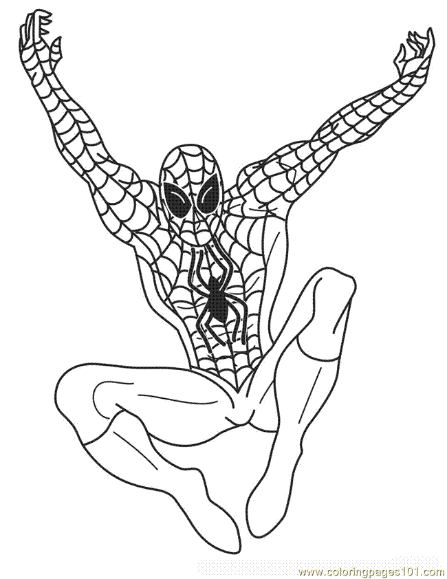 Раскраска Человек-паук прыгает на землю