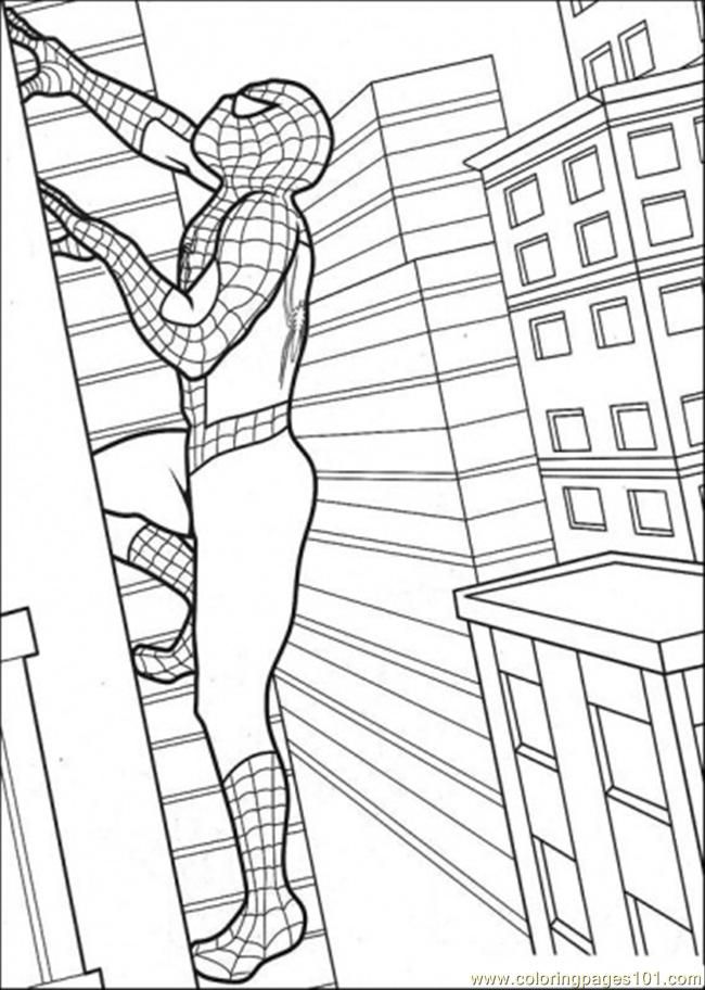 Spiderman Is Climbing On Building Coloring Pages
