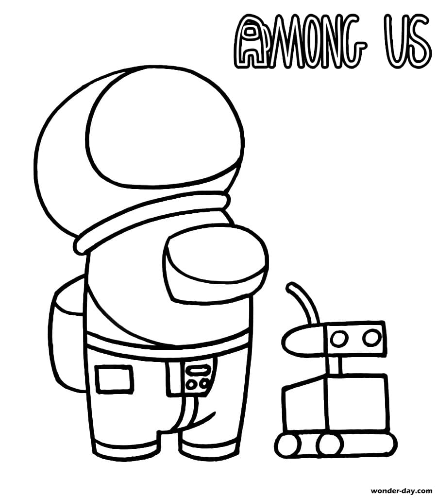 Astronaut with robot pet Coloring Pages   Among Us Coloring Pages ...