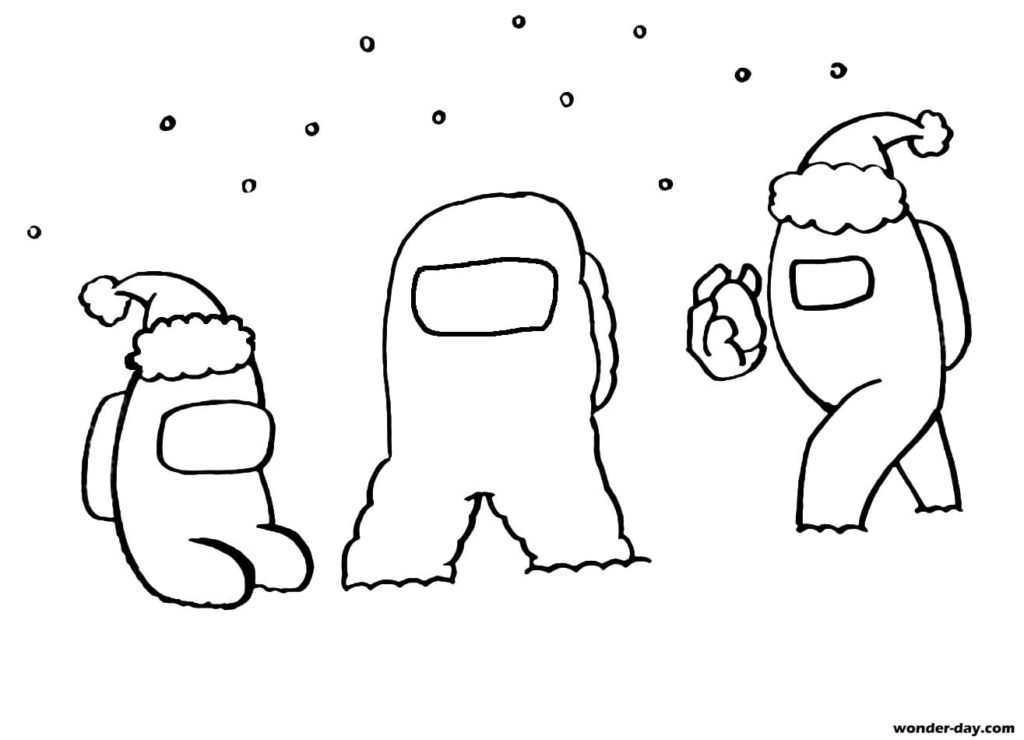 Astronauts from Among Us Christmas Coloring Page