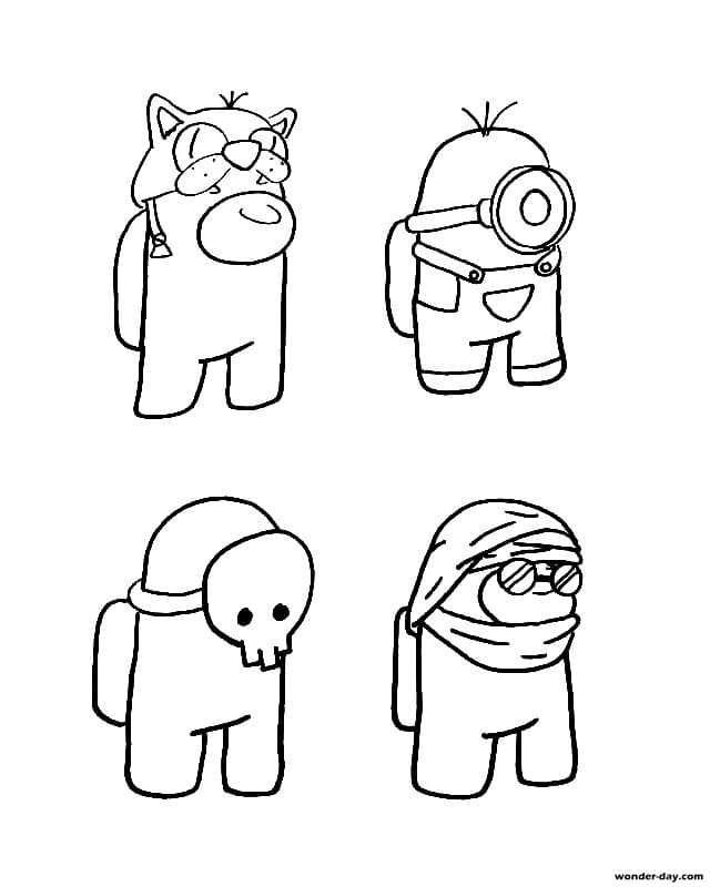 Funny skins from Among Us Coloring Page