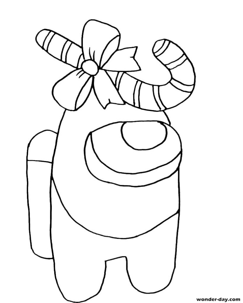Among character with a candy cane on his head Coloring Pages