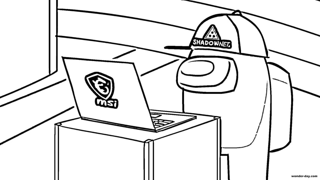 Player at the laptop Coloring Page