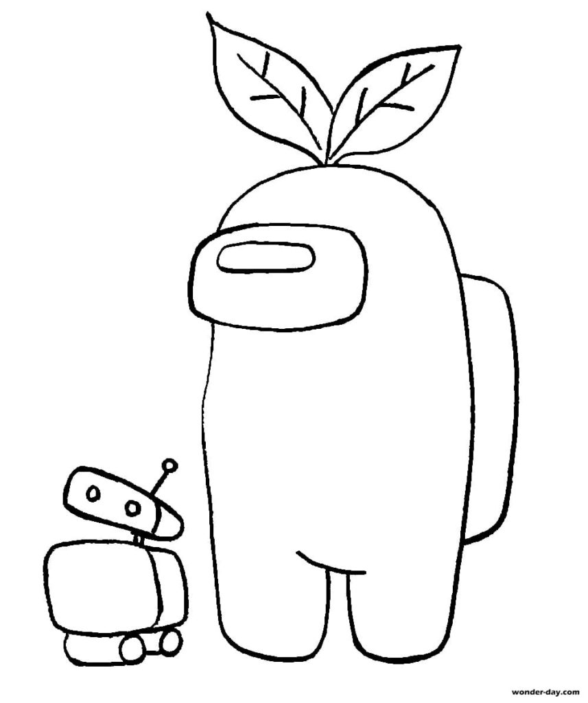 Character and pet Among Us Coloring Page