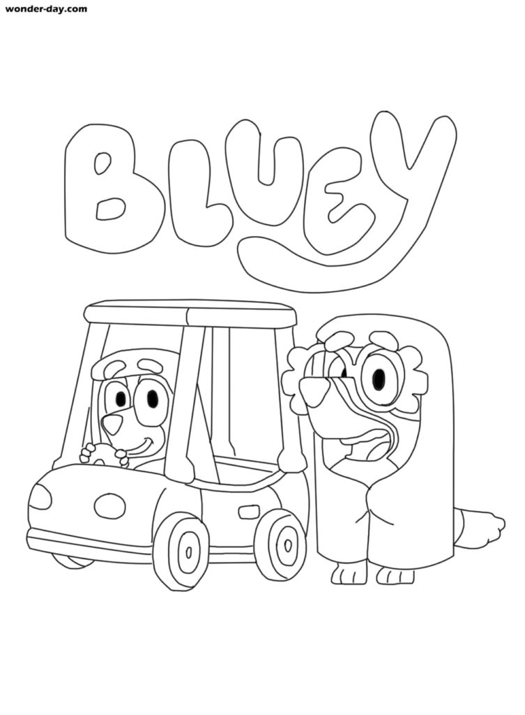 Página para colorir Bluey Fun Car