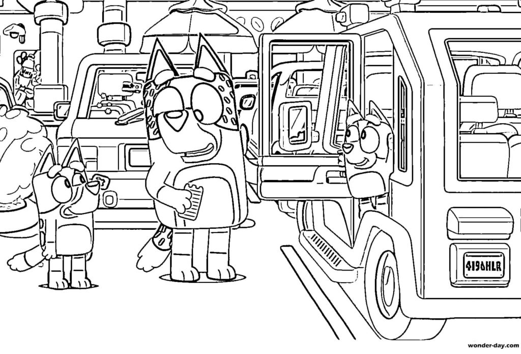 Bluey and her family arrived at the store Coloring Pages