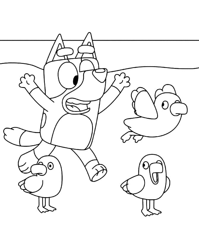 Bluey catches birds Coloring Page