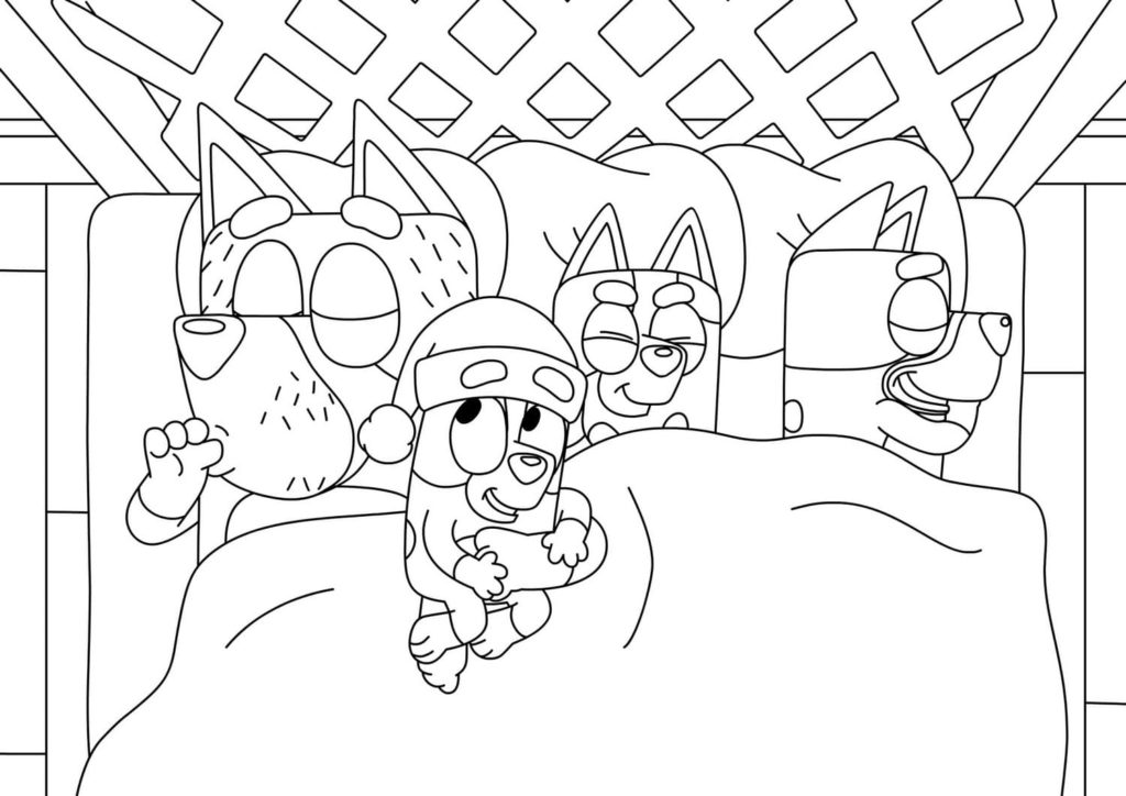 Bluey and his family are sleeping Coloring Pages - Bluey Coloring Pages