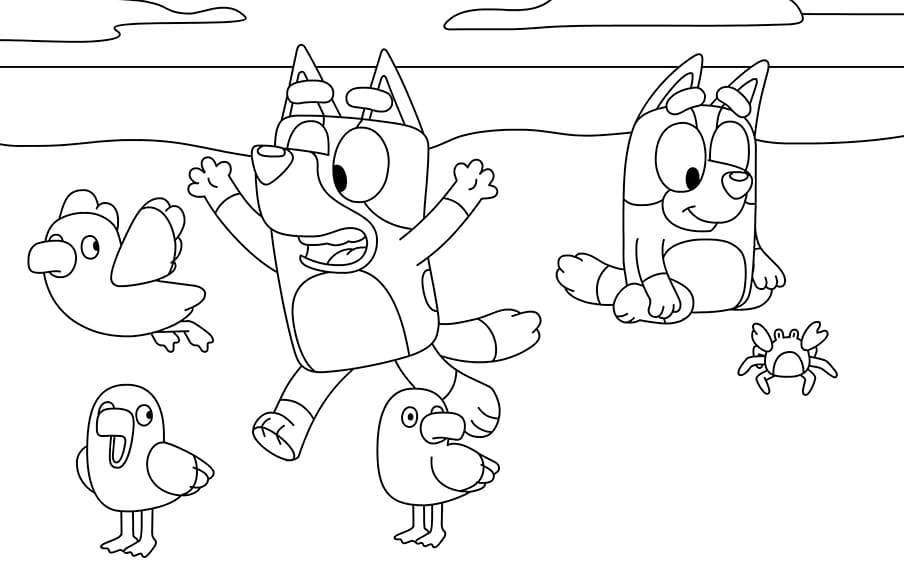 Bluie on the beach Coloring Page