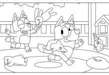 Dogs playing catch-up Coloring Page