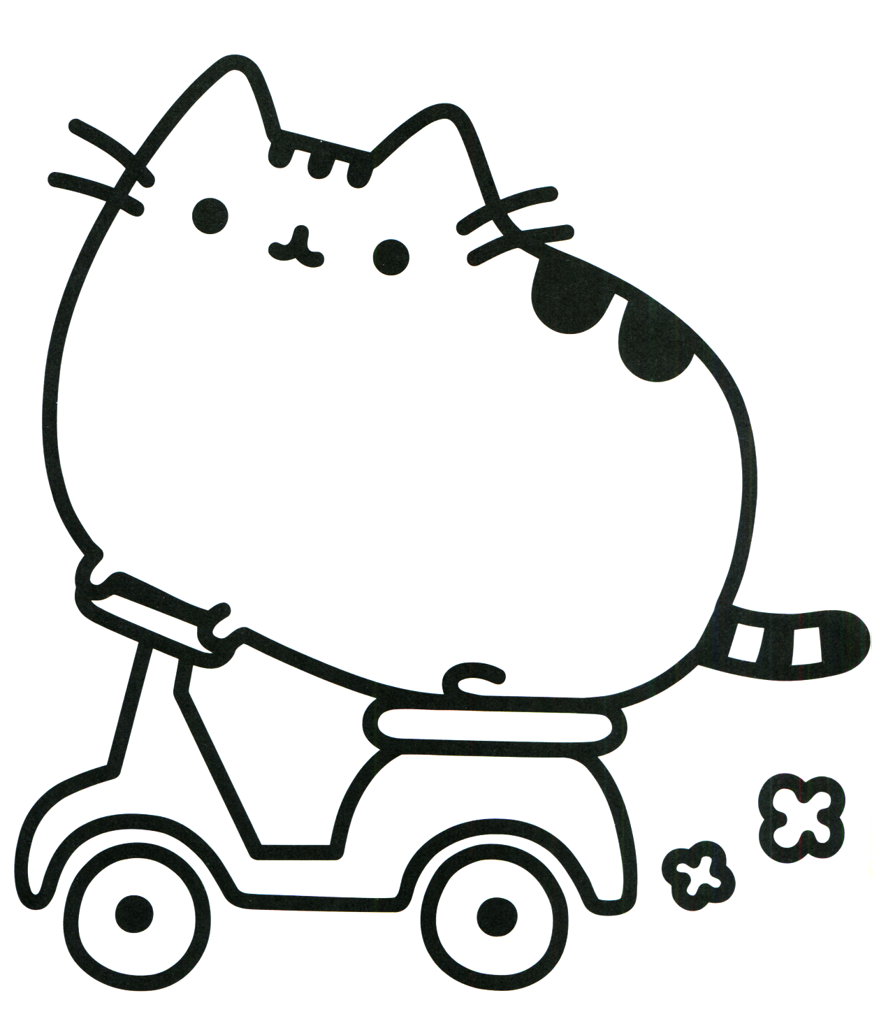 Desenho de Pusheen Cat em uma moto para colorir