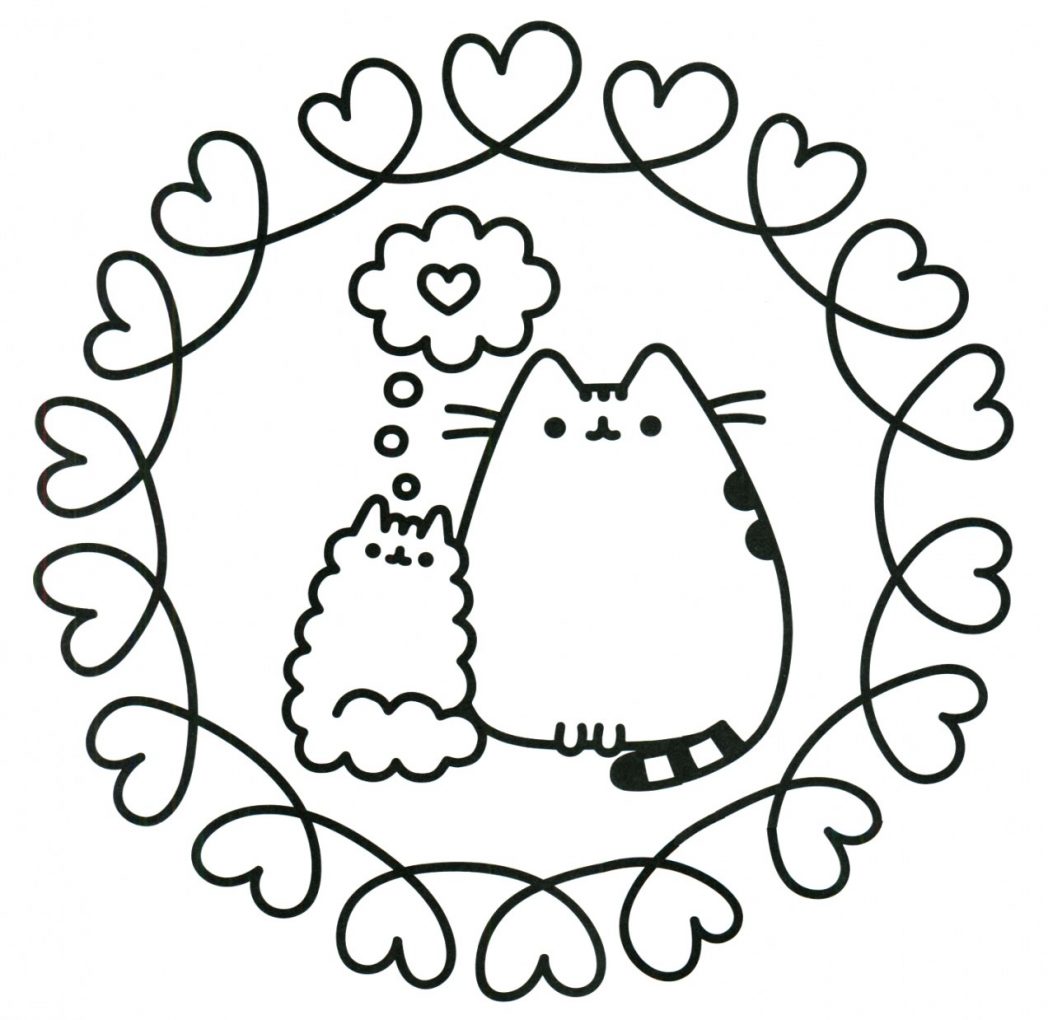 Pusheen Cat Love Beste hartbladen voor volwassenen Kleurplaat