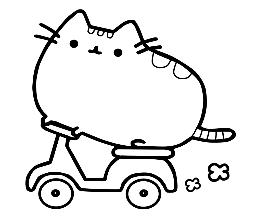 Pusheen with Motorcycle Coloring Page