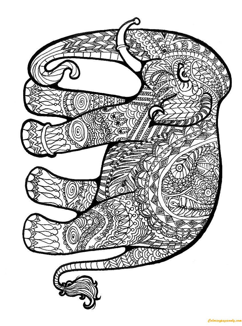 Complex Picture Elephant Coloring Page