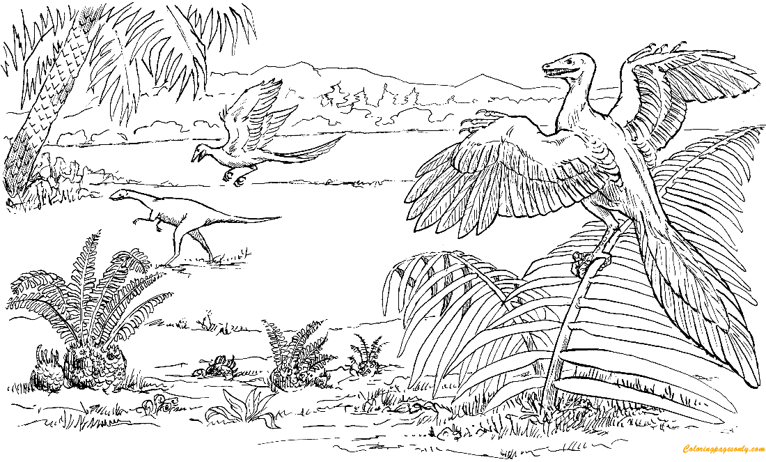 Compsognathus en Archaeopteryx van Archaeopteryx