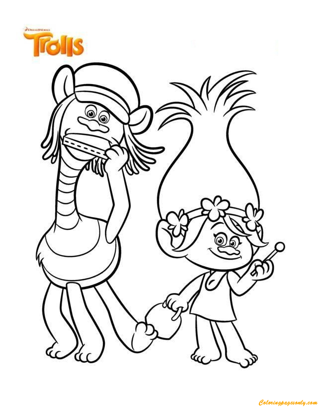 Cooper And Poppy Trolls Coloring Page