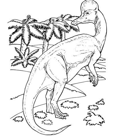 Página para colorir de dinossauro de bico de pato Corythosaurus