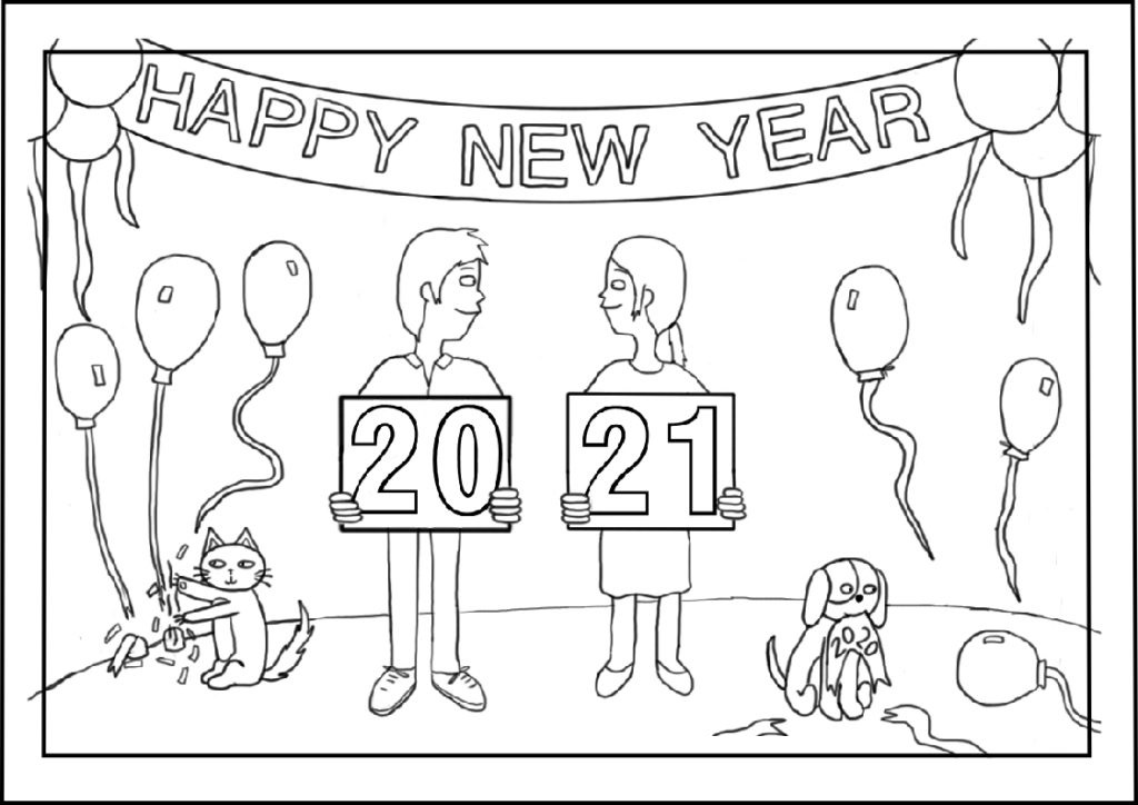 Couple New Year 2021 Coloring Page