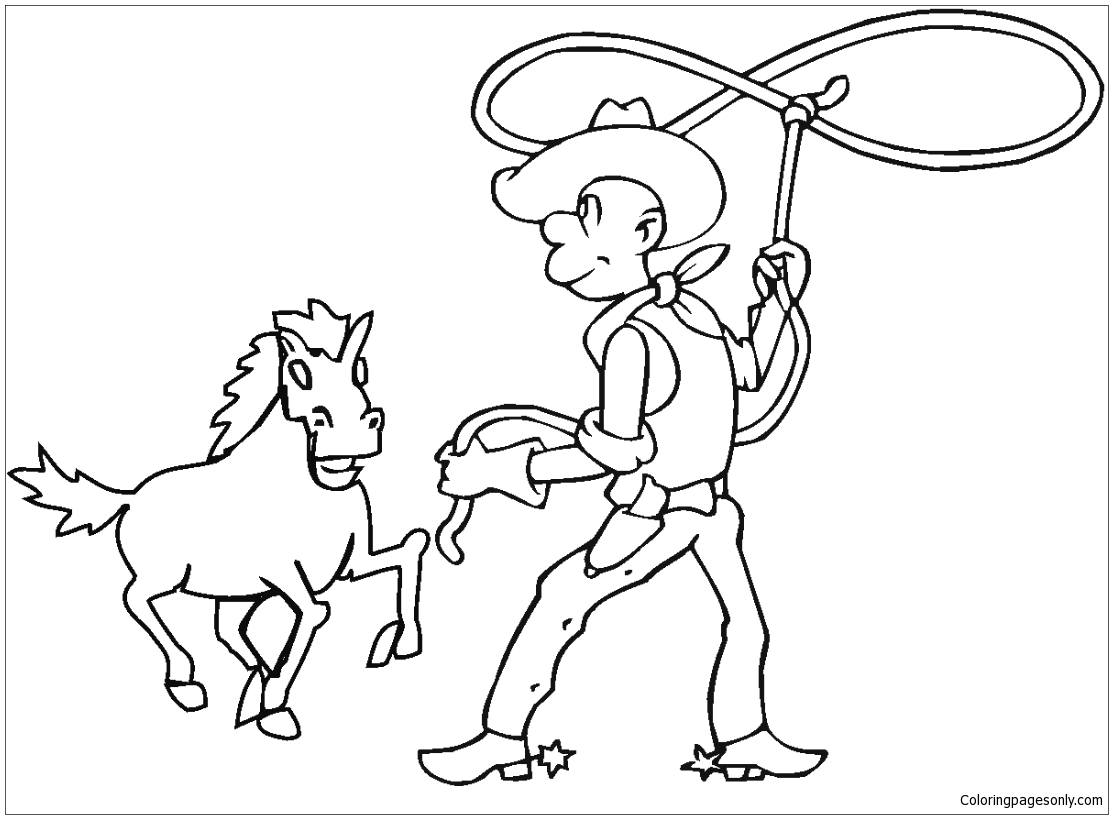 Cowboy fängt das Pferd mit dem Lasso von Horse