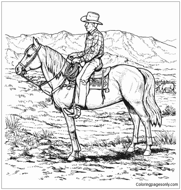 Cowboy Riding Horse Coloring Pages - Horse Coloring Pages - Coloring