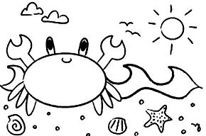 Crab Walking At Beach On Sunny Day Coloring Page