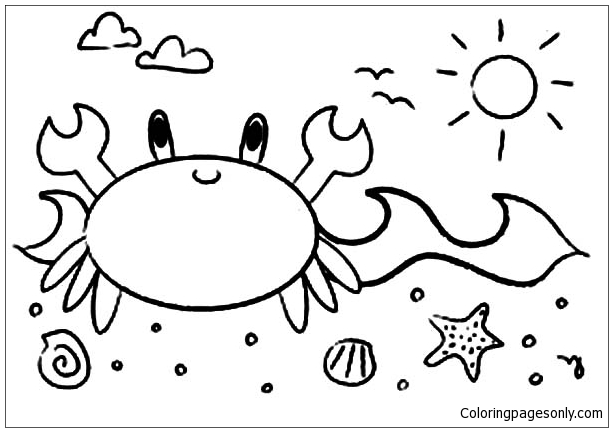 Crab Walking At Beach On Sunny Day Coloring Pages