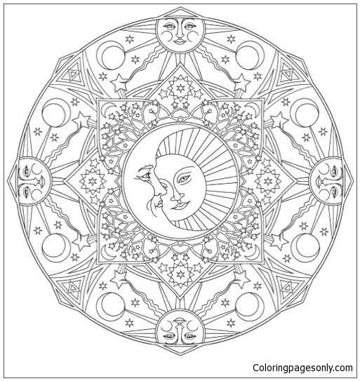 Página para colorir mandalas celestiais do paraíso criativo