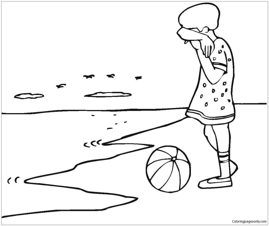 Crying Girl On The Beach Coloring Page