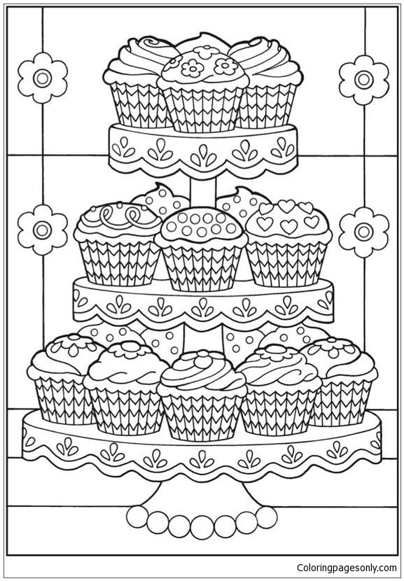 Cup Cakes Coloring Page